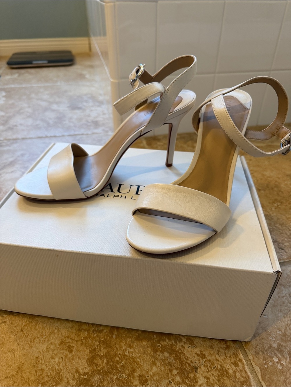 Ralph Lauren Ivory Open-Toe Ankle-Strap Stiletto Sandals
